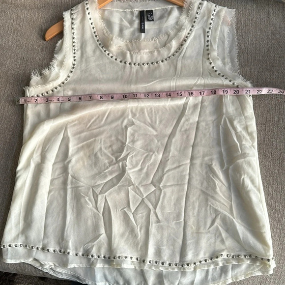 mango MNG CASUAL sleeveless raw edge studded layered top cream color size XL - Picture 7 of 10
